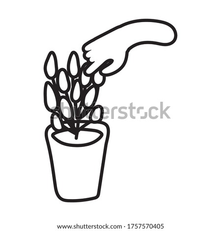 hand with houseplant line style vector illustration design