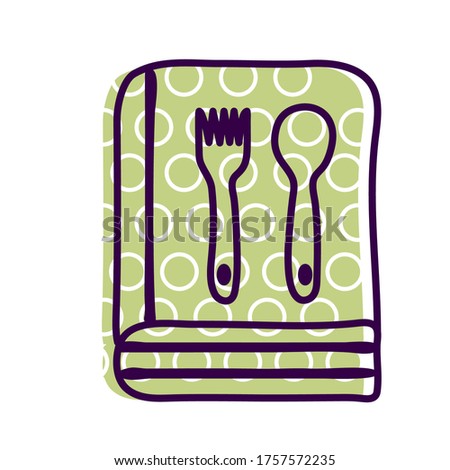 recipe book line and fill style icon design, Cook kitchen eat and food theme Vector illustration
