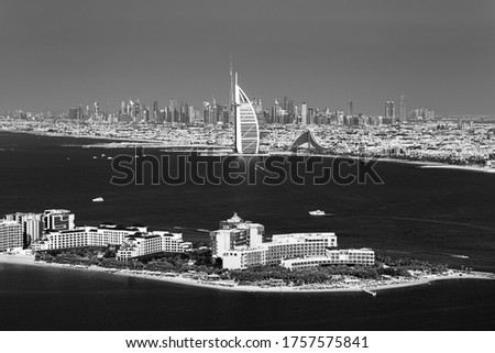 Dubai city skyline aerial view, United Arab Emirates 