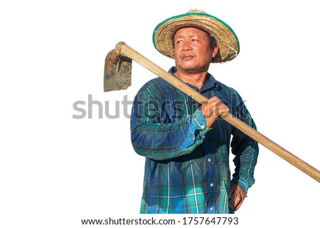 Pictures of Asian male farmers Sweat is lifted. Used for agricultural design work. Isolated on white background