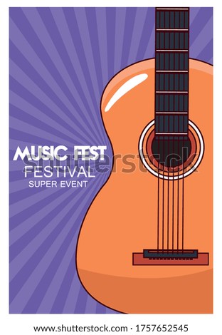 music festival poster with acoustic guitar, vector illustration design