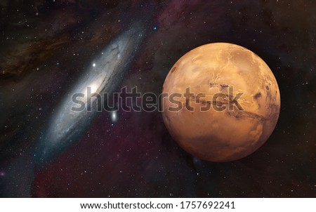 Planet of Mars with Andromeda galaxy - "Elements of this Image Furnished By Nasa "