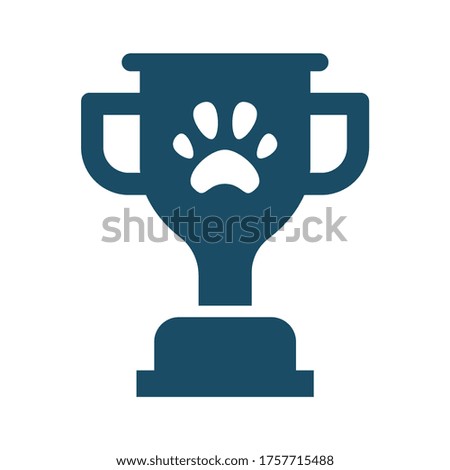 High quality dark blue flat animal competition cup, trophy, award icon. Pictogram, animal, pet. Useful for web site, banner, greeting cards, apps and social media posts.