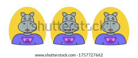 Set of emoticons funny hippo. Smile, sad, evil, laugh, surprised, angry. Emotional avatar, sticker for site, infographics, websites, emails, newsletters, reports. Vector icons on a white background.