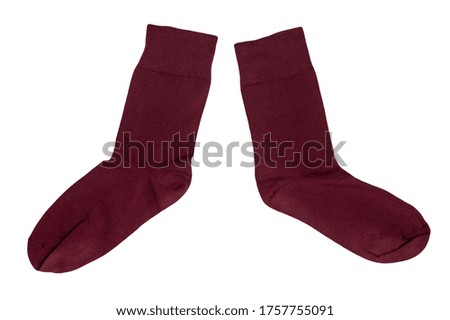 cotton dark red socks isolated on a white background. summer accessories.socks top view