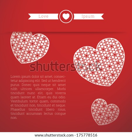 Decorative scalable minimal post card illustration background with heart shapes for web site background, greeting card, brochure - red edition