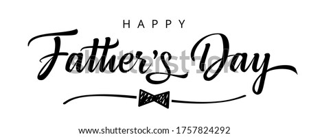 Happy Fathers Day bow tie typography banner. Father's day sale promotion calligraphy poster with doodle necktie and divider sketch line. Vector illustration Royalty-Free Stock Photo #1757824292