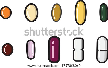  Colorful pills, tablets, pharmacy, medicine illustration