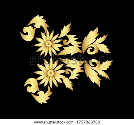 gerbera flower design on a white isolated background. gold trend floral pattern. Vector traditional ornamental flowers pattern on dress. Can be used in dressing clothes, textiles, household items.