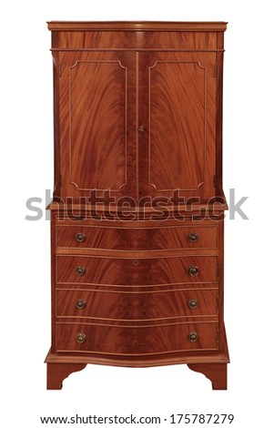 Old wooden wardrobe, isolated on white background Royalty-Free Stock Photo #175787279