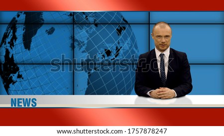 An anchorman reporting during news program on tv Royalty-Free Stock Photo #1757878247