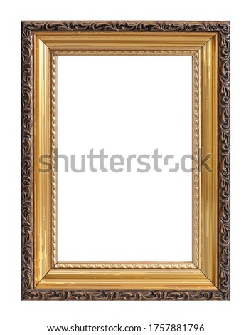 Golden frame for paintings, mirrors or photo isolated on white background	