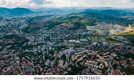Skyline panoramic shot of Sarajevo from the sacred heart of city