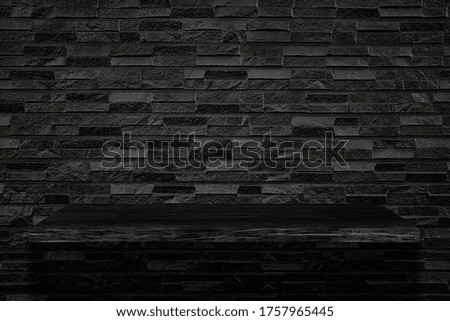 Wood Shelf on Wall in the Black Dark Room Background.