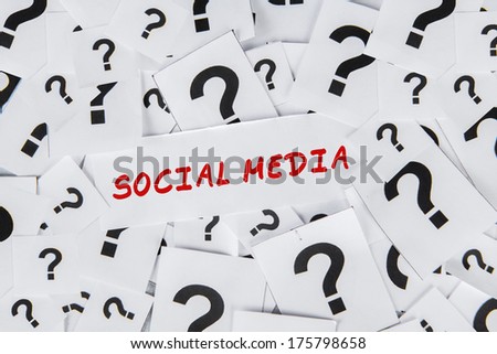 The word of Social Media surrounded by question marks
