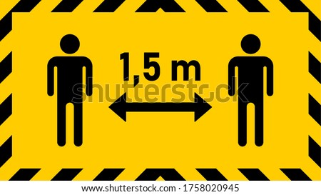 Social Distancing Keep Your Distance 1,5 m or 1,5 Metres Horizontal Stripes Frame Icon with an Aspect Ratio of 16:9. Vector Image. Royalty-Free Stock Photo #1758020945