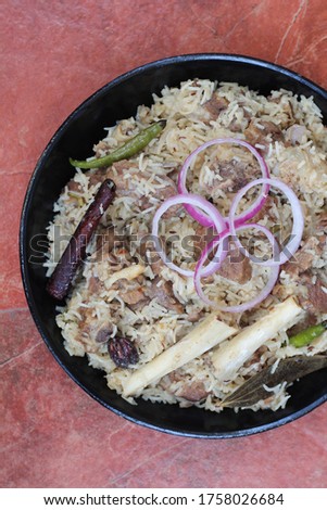 Yakhni Pulao, A preparation of Mutton with Rice,Raw Spices and Mutton Stock. It is loved across Indian Subcontinent. 