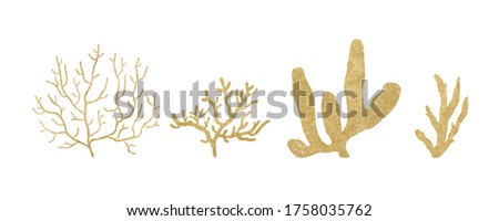 set of yellow corals. illustration of underwater marine organisms isolated on a white background. 