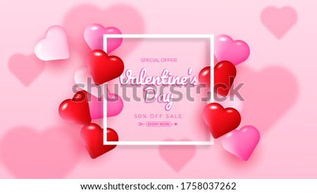 Valentines day sale background with Heart Shaped Balloons. Vector illustration.Wallpaper.flyers, invitation, posters, brochure, banners.