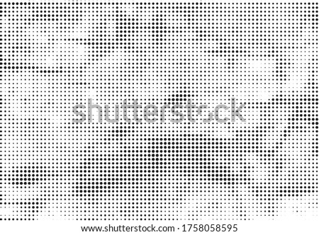 Grunge halftone vector background. Halftone dots vector texture.  Gradient halftone dots background in pop art style. Black and white pattern texture. Ink Print Distress Background . 