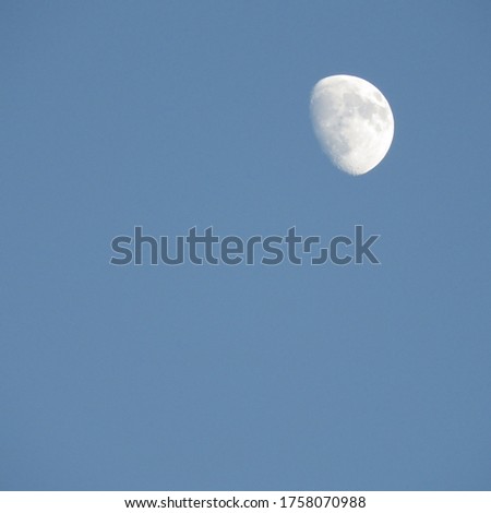 background of the half moon on the blue sky.crater on the moon.the moon on the top right of the picture.