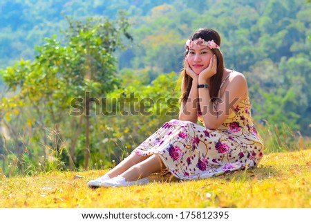 Beautiful asian woman in park