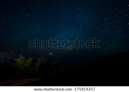 Star field in night sky with milky way high iso