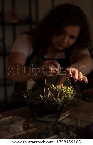 Girl Making Florarium in sunlight