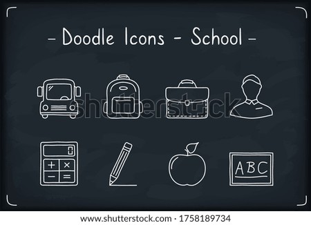 School Icons - doodle style, vector eps10 illustration