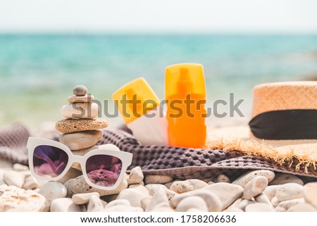 rocks in balance at sea beach copy space