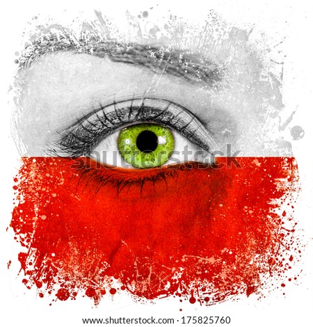 Poland flag painted on face with green eye