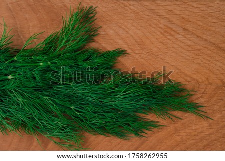 Green dill on a wooden board