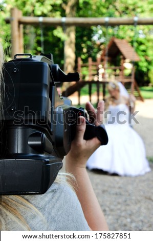 Wedding recording with the camera.Selective focus on the camera 