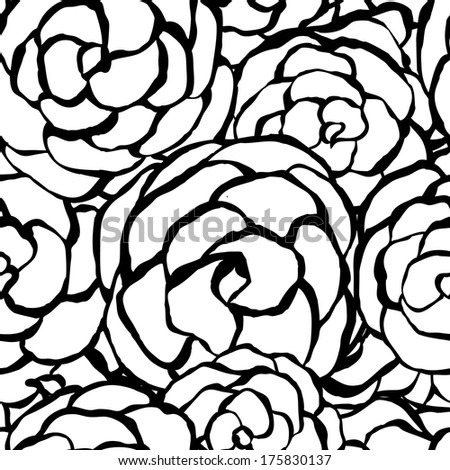 Seamless floral background with hand drawn monochrome roses. Abstract vintage background with floral retro element