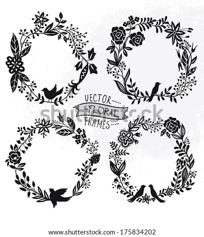 vector set of vintage floral wreathes