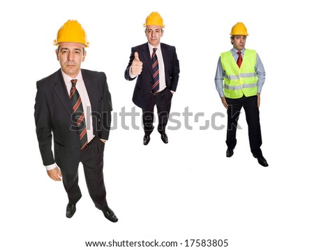three pictures of an engineer with yellow hat, Individual images also available at higher resolution
