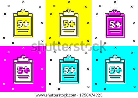 Set Test or exam sheet icon isolated on color background. Test paper, exam or survey concept.  Vector Illustration