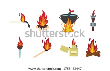 Fire icon set. Flat set of fire vector icons for web design isolated on white background