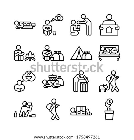 Homeless people icon set, homeless outline icon collection Royalty-Free Stock Photo #1758497261