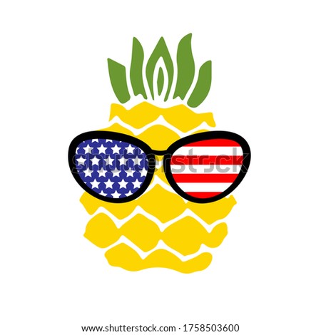 Patriotic pineapple icon isolated on white background. Symbol of 4th of July. American Flag. Merica sunglasses, stamp, tattoo, concept for Independence Day. T-shirt design. Vector illustration.