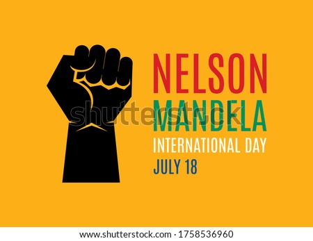 Nelson Mandela International Day vector. South Africa colors. Black raised hand with clenched fist vector. Hand with South African colors. Fist raised in protest vector. Nelson Mandela Day, July 18