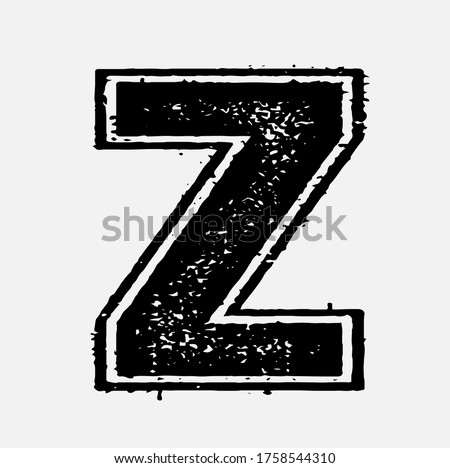 Shiny black letter Z in a illustration with a glittery sparkling texture and glossy surface in a stencil type font isolated on white with clipping path