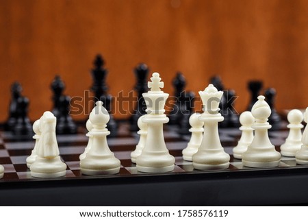 Conceptual of strategy and chess. with chess figures side view. horizontal image