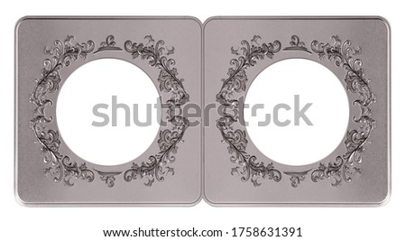 Double silver frame (diptych) for paintings, mirrors or photos isolated on white background. Design element with clipping path