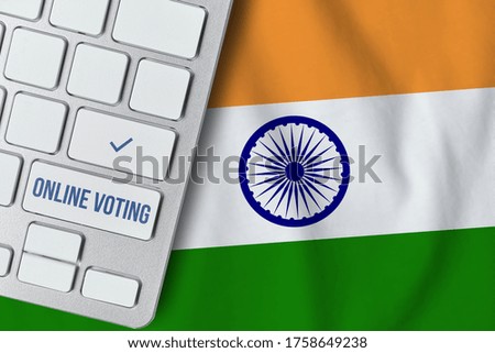 Online voting concept in Republic of India. Keyboard near country flag