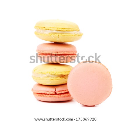 Stack of macaron cakes. Isolated on a white background
