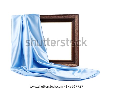 Wooden frame with blue silk. On a white background.