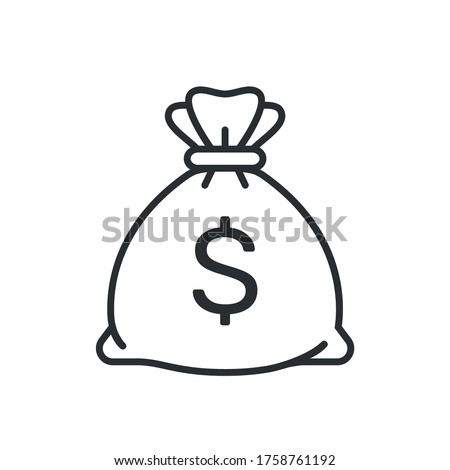 Money bag vector icon, sack of money flat mono line cartoon illustration with dollar sign isolated on white background. Eps 10. Royalty-Free Stock Photo #1758761192