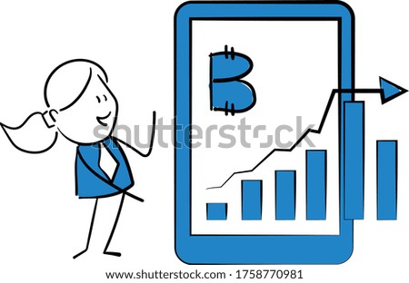 Business woman - Office worker manager and smartphone bitcoin chart.
Girl hand drawn doodle line art cartoon design character - isolated vector illustration outline of woman.
