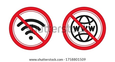 No internet and wifi sign. Prohibitation red signs vector image
